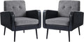 Comfy Accent Chair for Living Room Chairs Mid Century Modern Reading Chair Accent Chairs Set of 2 with Metal LegsUpholstered Arm Chair for Bedroom Office Waiting Room (Black &amp Grey2)
