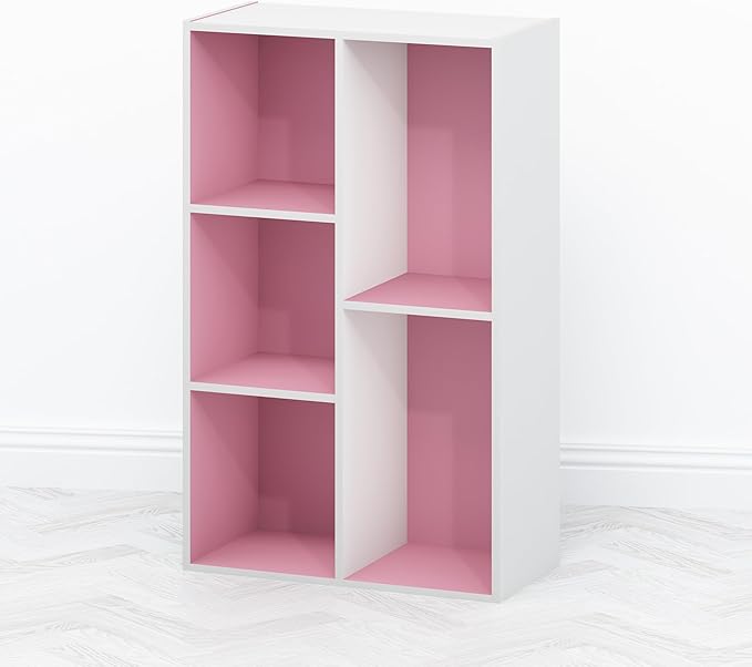 Furinno TOMI TV Stand 5-Cube Entertainment Center with Open Shelf Reversible TV Console for Living Room Bedroom Home Office Pink