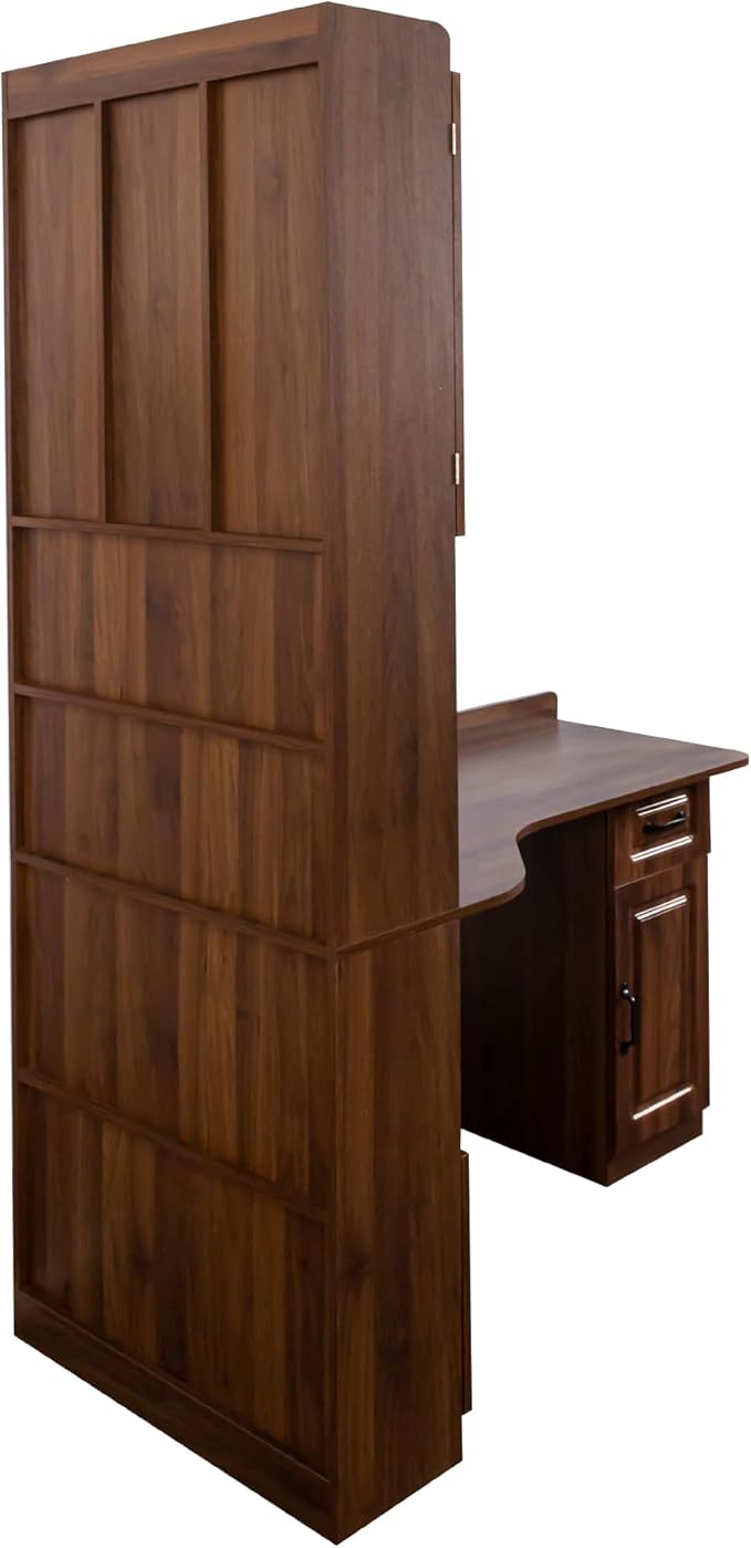 Jmyab L-Shaped Corner Computer Desk for Home Office Study Modern Style Table with Drawer Bookshelf Hutch Study Table 2-in-1 L-Shaped Design Large Working Space Walnut