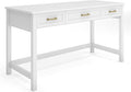 Martha Stewart Hutton Shaker Style Home Office Desk with 3 Drawers in White with Polished Brass Hardware