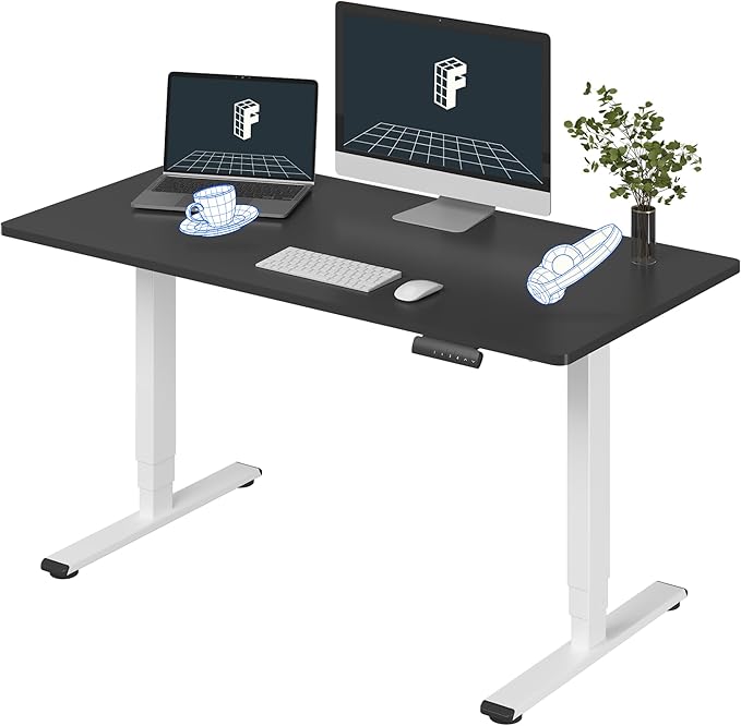 FLEXISPOT E6 3-Stage Dual Motor Electric Standing Desk 55 x 28 Sit Stand Up Desk Holds 220 lbs Adjustable Height w/Memory Presets One-Piece Black Desktop &amp White Frame Ships in 2 Boxes