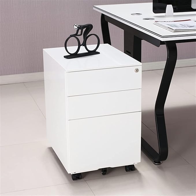 File Cabinet Three Drawers Side Pull Metal File Cabinet White Iron Chest of Drawers for Home Office Furniture 30 * 45 * 60Cm