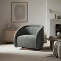 Scott Living Sabbo Green Bouclé Swivel Chair with Walnut-Finished Solid Wood Base Comfy Swivel Accent Chair Upholstered Lounge Sofa Chair for Living Room/Bedroom Gray Green + Walnut