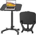 BONTEC Mobile Foldable Standing Desk Portable Adjustable Height Desk with Gas Spring Small Rolling Laptop Desk with Wheels for Home Office Bedroom and Medical Use 25.6 x 19.7 Desktop Black