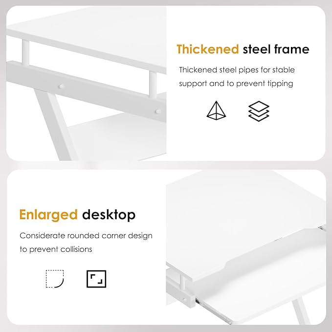 sogesfurniture Mobile Computer Desk Small Rolling Office Table Workstation with Printer Shelf and Keyboard Tray Space-Saving Computer Desk with Storage Shelf for Home and Office (White)
