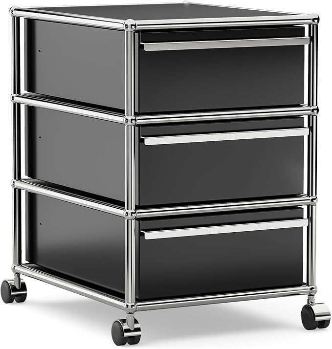 Steel Mobile File Cabinet for Office &amp Home with 360° Silent Wheels Smooth Drawer Slides Large Capacity Waterproof and Rust-Proof Stylish &amp Durable Storage Cabinet (3 Drawer Black)
