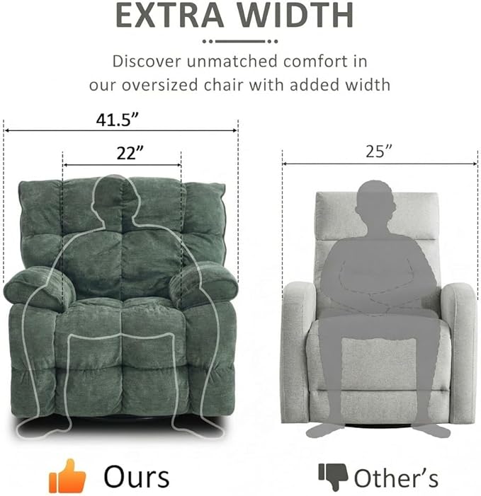 Oversized Recliner Chair Overstuffed Swivel Rocker with Extra Wide Seat &amp Breathable Fabric for Living Room (Power Green)