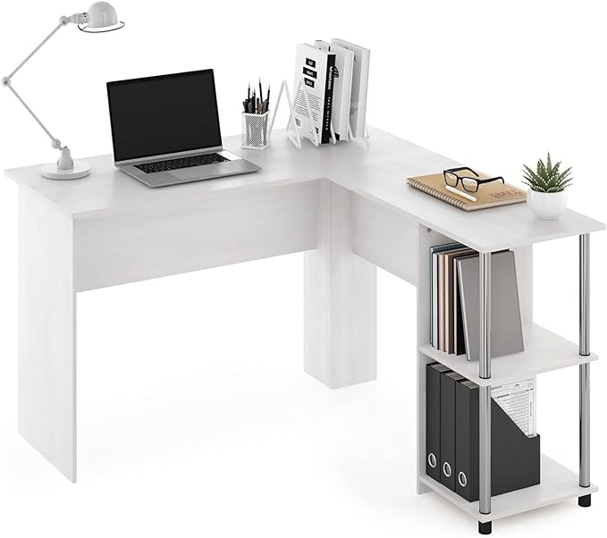 Maykoosh L-Shape Computer Desk with Shelves - Modern Home Office Desk