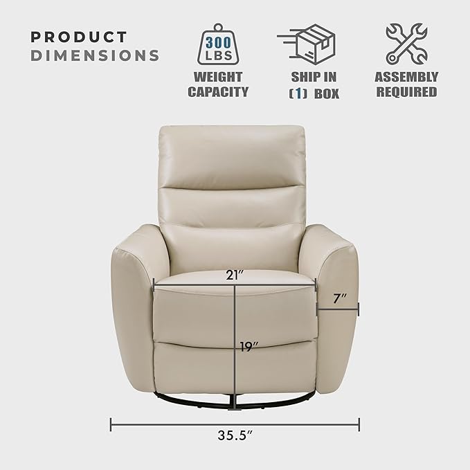 Lexicon 360 Degree Swivel Glider Reclining Chair Manual Tab Pull Recliner Leather Match Swivel Glider Recliner with Plush Foam Sturdy Frame for Living Room/Office/Bedroom Taupe