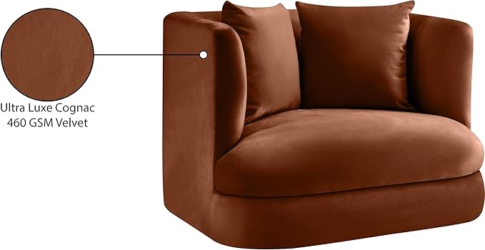 Meridian Furniture 699Cognac-C Alder Collection Modern | Contemporary Chair with Ultra Luxe Cognac Velvet 460 GSM Velvet Solid Wood Frame 38 W x 36 D x 30 H Cognac