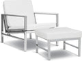 Atlas Bonded Leather Accent Chair with Ottoman Set Mid-Century Modern Lounge Chair &amp Footrest with Chrome Legs for Living Room or Office Guest Seating Chrome/White