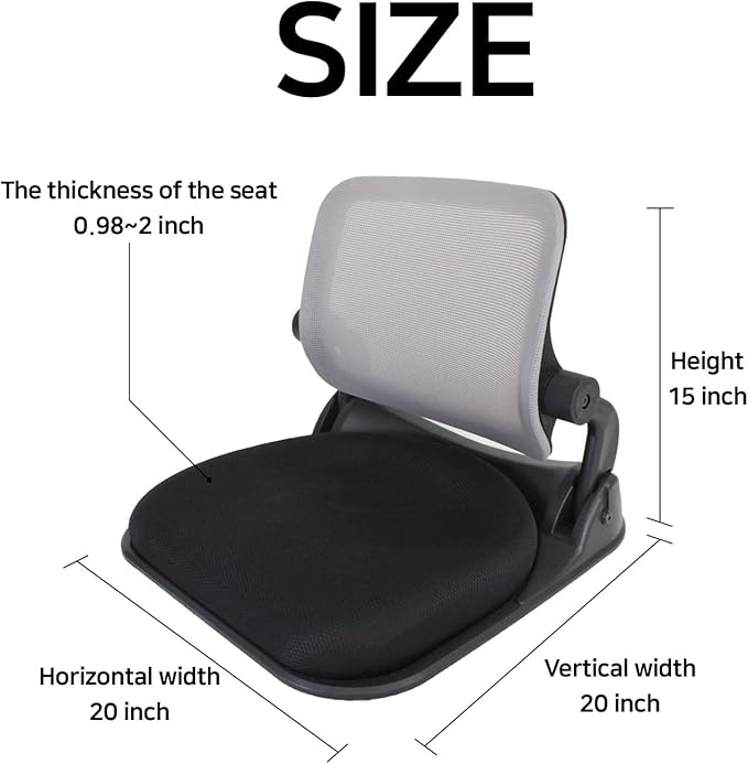 Patented Floor Chair with Back Support - Foldable Orthopedic Floor Chair for Adults/Children - Japanese Legless Seat for Meditation TV Pelvic Adjustment - Recliner with Back Support (Black)