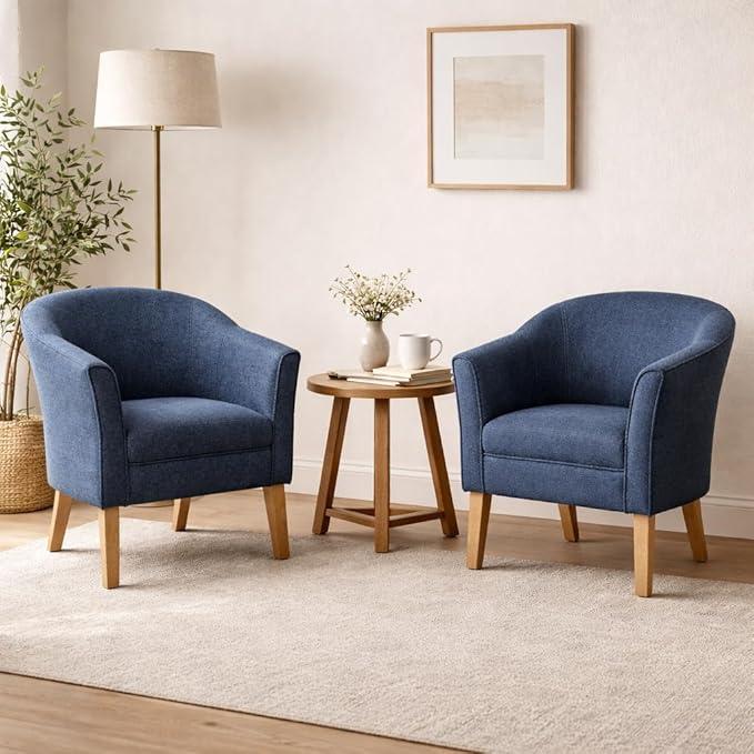 HomePop Barrel Shaped Accent ChairArm Rest WOOD AND POLYESTERBlue Medium