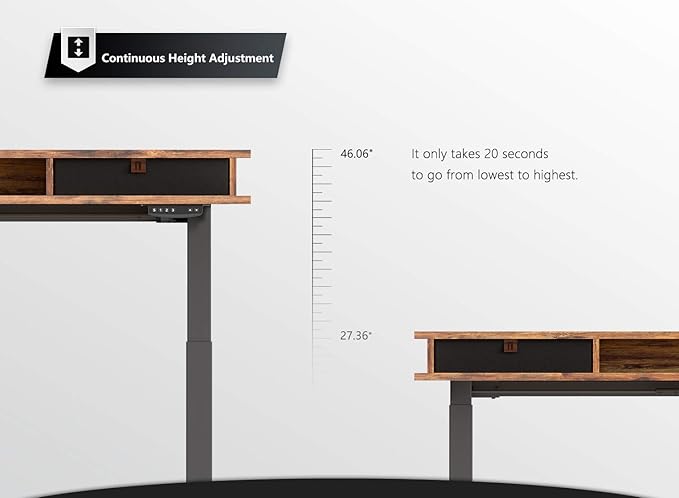 CubiCubi Electric Standing Desk with Double Drawers 55x24 Inch Height Adjustable Sit Stand Desk with Storage Shelf Home Office Computer Workstation Rustic Brown