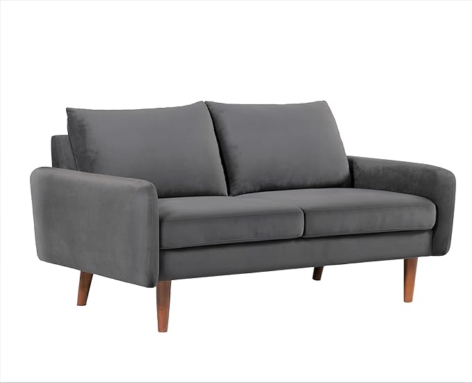 Kent Velvet Loveseat Sofa for Modern Living Rooms and Compact Spaces Comfy 2 Seater Couch Studio Apartment Furniture with Sleek Design Grey