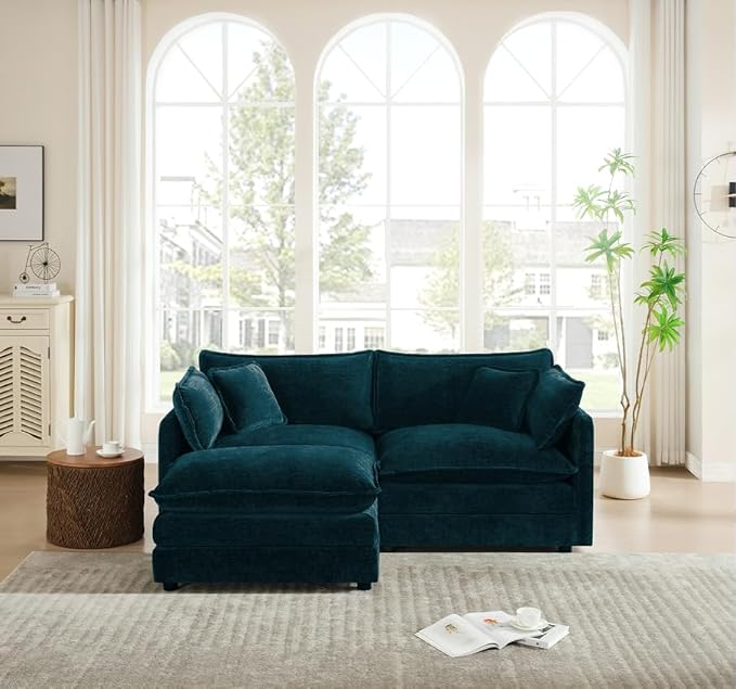76.7 Chenille Modular Sectional Sofa Comfy Cloud Couch Sectional Sofa Modern Deep Seat Loveseat Sofa for Living Room Bedroom Apartment (Blue 76.7Inch-L Shape)