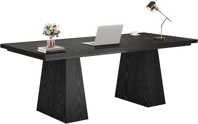 Tribesigns 63-Inch Executive Desk Modern Black Office Computer Desk with Sturdy Double Pedestal Large Study Writing Table Simple Workstation for Home Office