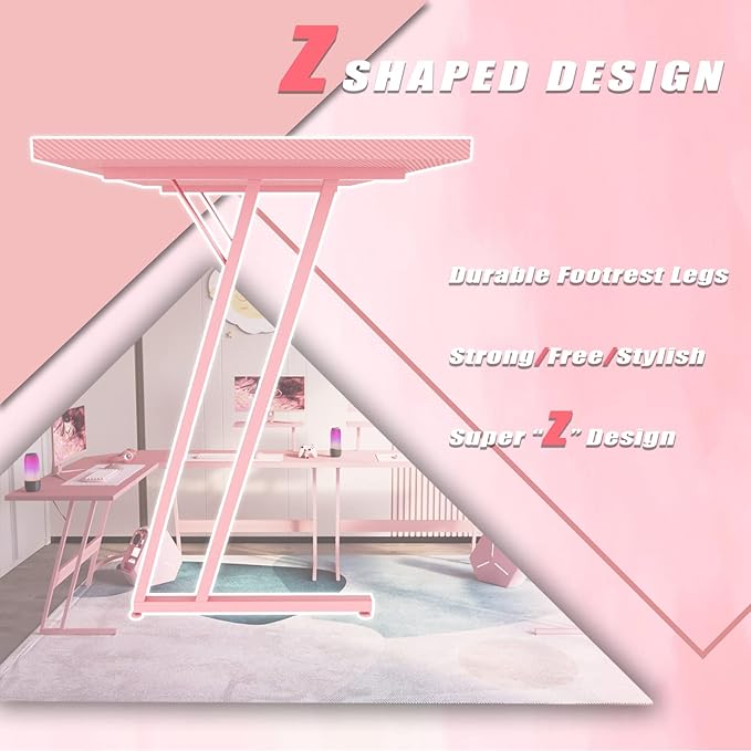 Homall Pink L Shaped Gaming Desk Computer Corner PC Desk Table with Large Monitor Stand for Home Office Studying Writing Workstation Gift for Girls and Women (Pink 57 Inch)