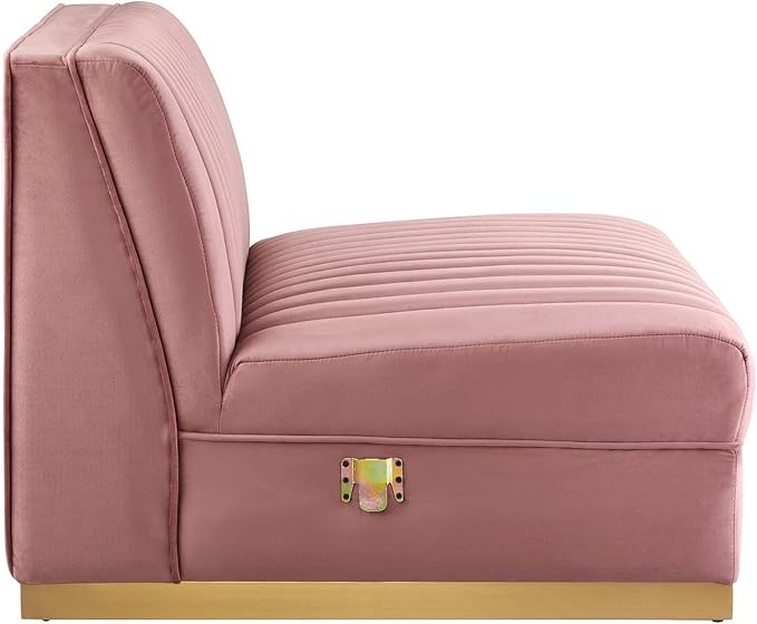 Modway Sanguine Channel Tufted Upholstered Performance Velvet Modular Sectional Sofa Armless Chair in Dusty Rose