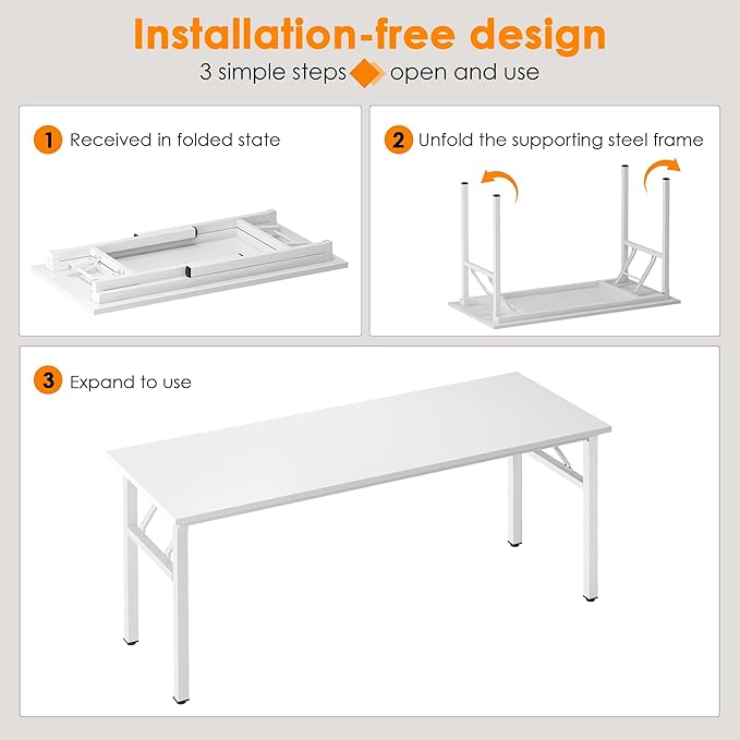 Need Office Computer Desk - 54.3L Sturdy and Heavy Duty Folding Laptop TableWriting Table/Home Office Desk/Sewing TableNo Assembly Required (White &amp White Frame)