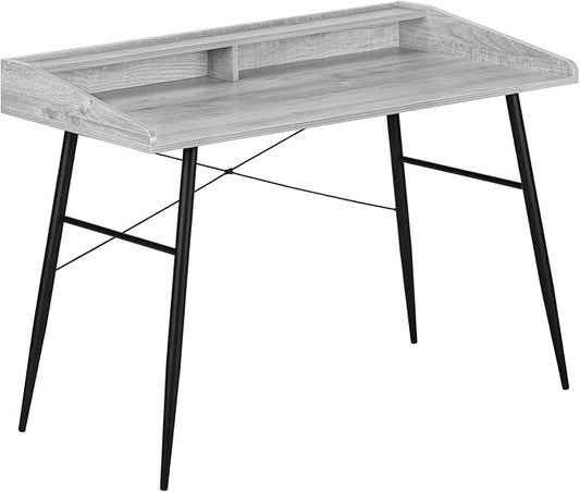 Penau Computer Desk for Home Office with Storage Shelves 48 Inches Long Grey Laminate Finish with Black Metal Base