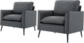 Modern Faux Leather Chair Set of 2 Oversized Arm Chair for Living Room Mid-Century Accent Sofa for Bedroom Comfy Upholstered Single Sofa Readingchair for Waiting Room and conference roomGray