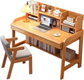 Solitar Soild Wood Computer Desk with HutchHome Office Desk Study Writing Desk with Shelves for Small SpaceSpace Saving PC Work Desk for Bedroom &amp Apartment(120x60x105cm(47x24x41in) Yellow)