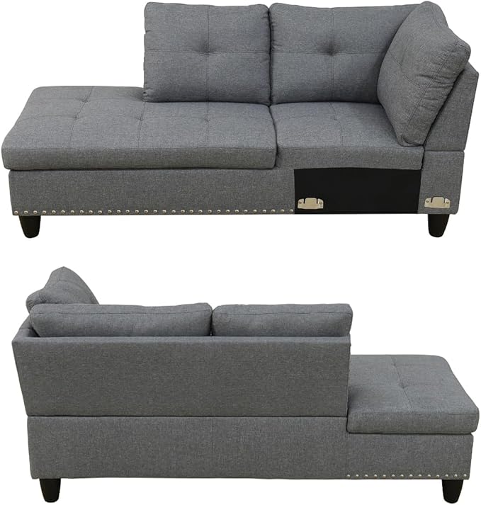 L Shape Sectional Couch with Chaise 97.5 Inch Modular Sofa with Cup Holders Sectional Couches for Living Room Ergonomic Reclined Backrest for Office and Small Apartment Grey