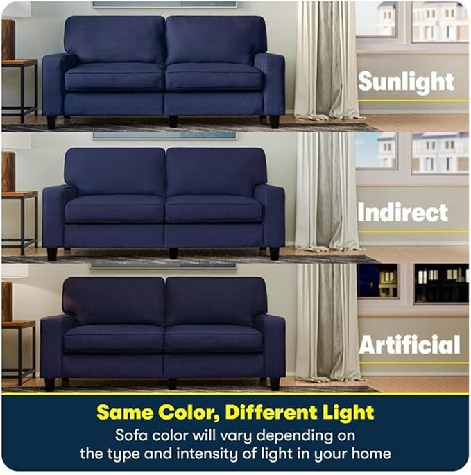 Pemberly Row 73 Track Arm Sofa Navy Blue Upholstery Removable Covers Space-Saving Design Solid Wood Frame Semi-Plush Pocket Coil Cushions Modern Classic Living Room Furniture