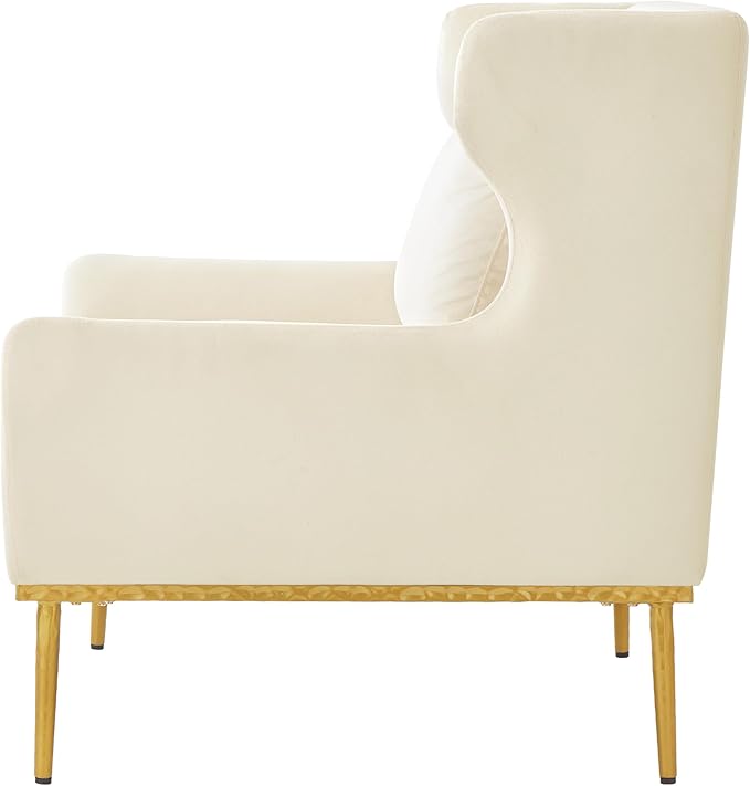 Merax Luxury Velvet Accent Chair Modern Mid-Century Armchair for Living Room Bedroom Reading Corner Comfortable Tufted Single Seater Sofa Chair with Iron Legs (Beige)