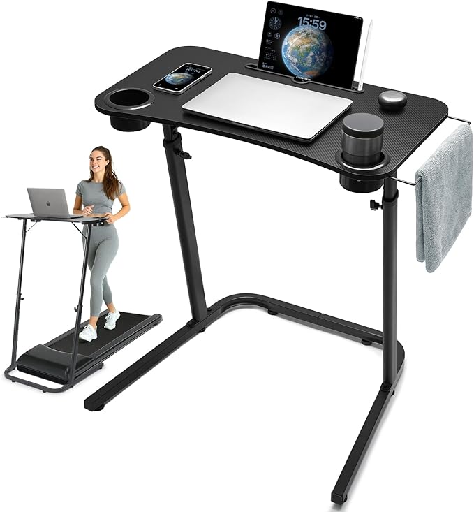 Treadmill Desk Small Standing Desk for Walking Pad 30-47 Inch Adjustable Height Walking Pad Stand for Treadmill Portable Standing Table for Bike and Home Office Work - Black