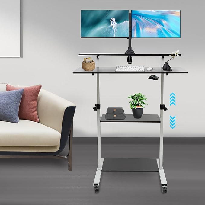 Mobile Stretchable DeskHeight Adjustable Laptop Desk with Wheels Storage Desk Home Office Computer Workstation Portable Rolling Table Laptop Cart for Sitting