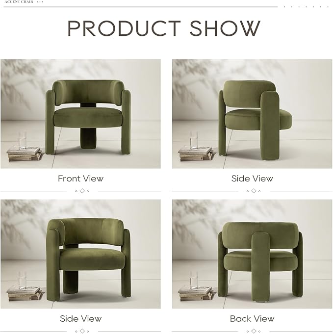 COLAMY Modern Velvet Accent Chair Upholstered Barrel Chair Comfy Side Arm Chair with 3 Legs for Living Room Bedroom Reading Green