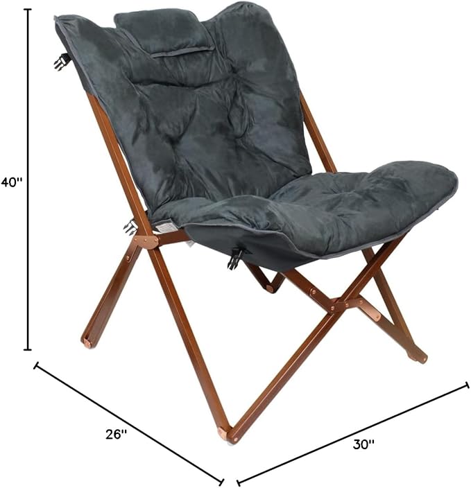 Zenithen Portable Foldable Indoor Wood Butterfly Folding Accent Chair Perfect for Dorm Rooms Bedrooms and Living Rooms Use for Lounging Reading Studying and Gaming Gray
