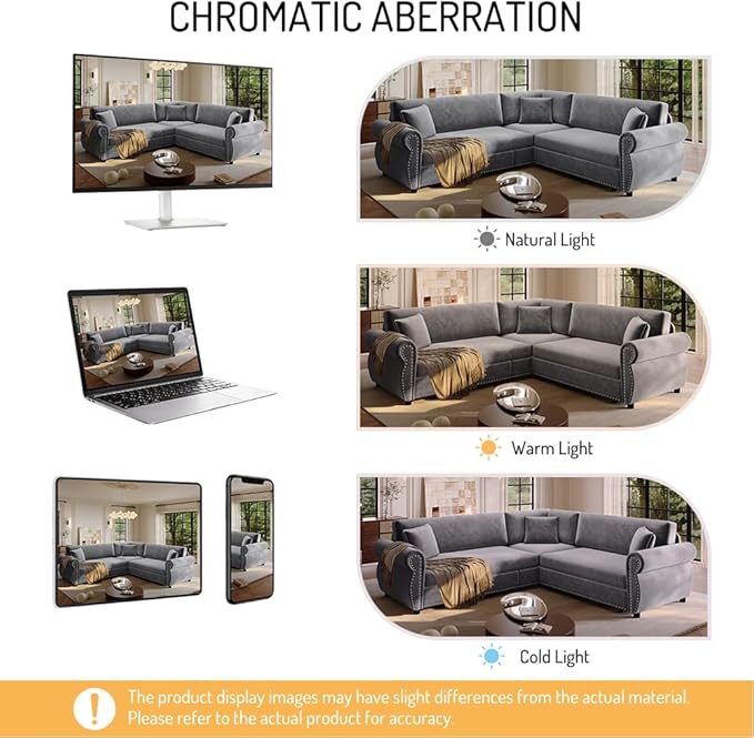 88 L Shaped Sectional Sleeper Sofa Couch with Pull Out Bed Oversized Chenille Convertible Sectional Couches with Nailhead Trim &amp Rolled Arm for Living Room Removable Sofa CoverLigt Grey
