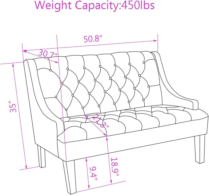 ANDEWORLD Modern Loveseat Settee Button Tufted Sofa Couch Upholstered Banquette Dining Bench Living Room Funiture (Khaki)