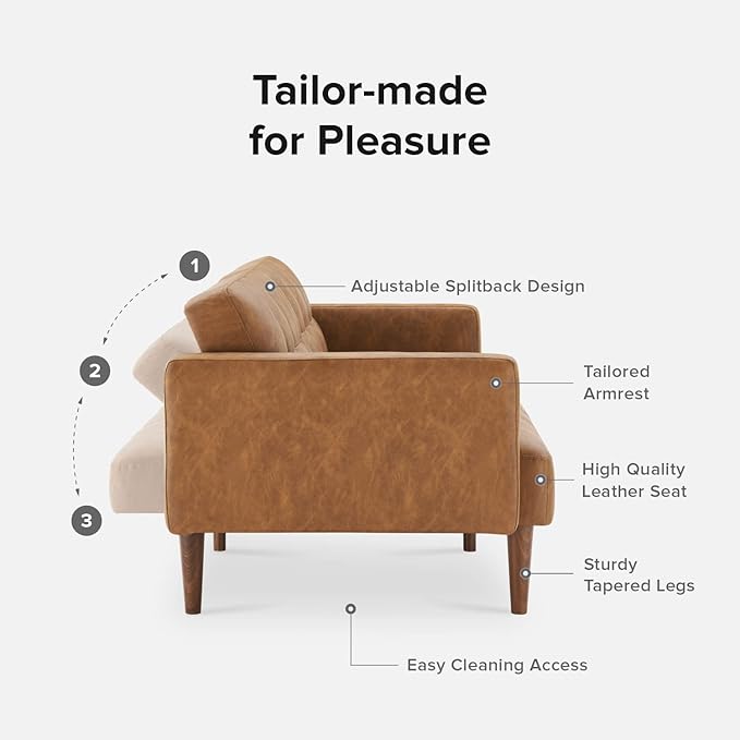 mopio 76.4 Futon Sofa Bed Couch Loveseat Sleeper Sofa Mid Century Modern Futon Couch Sofa Cama Couches for Living Room (Aaron PU Pecan Brown)