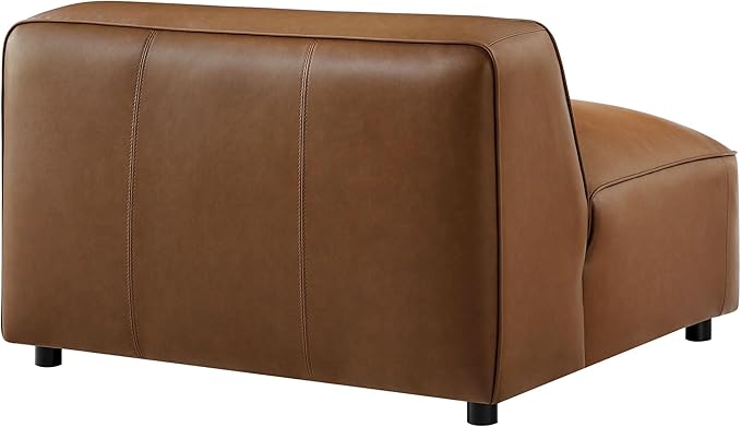 Modway Auren Vegan Leather Modular Armless Chair in Coffee - Faux Leather Slipper Chair - Mid Century Modern Single Sofa Chair - Oversized PU Leather Accent Chair for Living Room Apartment
