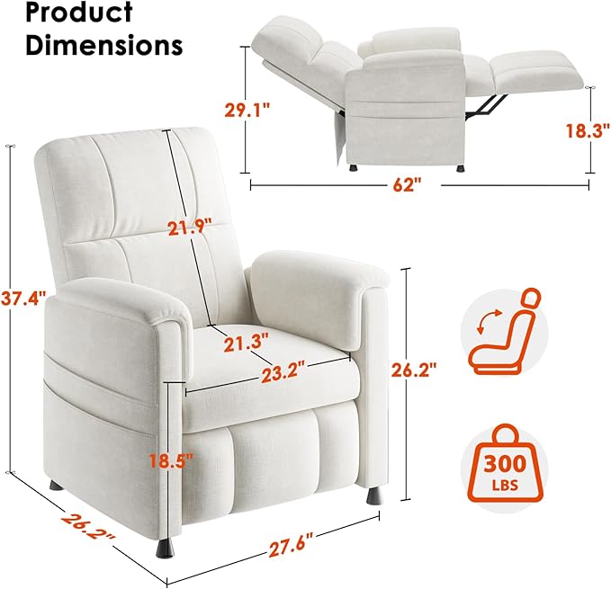 Amada Power Recliner Chair for Adults Adjustable Modern Chenille Reclining Chair with Side Pockets Remote Footrest Thick Seat Cushion for Home Theater Living Room &amp Bedroom RV