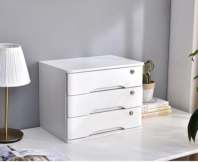 Solid Wood Storage Box - File Cabinet A4 Flat File Cabinet with Lock Desktop Drawer Storage Cabinet Wooden Storage Box Desk Organizers with Lock (3 Layer)