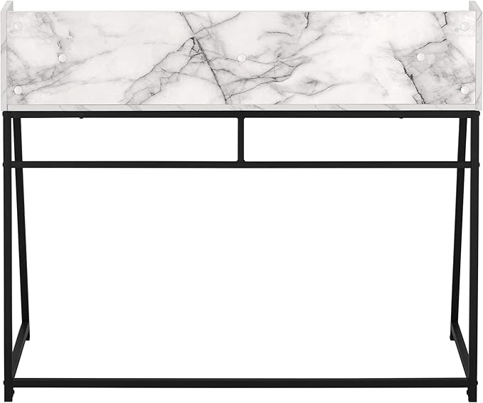 Monarch Specialties I 7549 Computer Desk Home Office Laptop Storage Shelves 48 L Work Metal Laminate White Marble Look Black Contemporary Modern