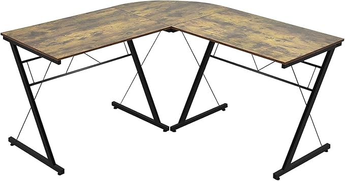 GRAFFY L-Shaped Computer DeskGaming Corner Desk Writing Workstation with Large Monitor Stand Study Desk with Round Corner Multifunctional Home Office Desk (Brown)