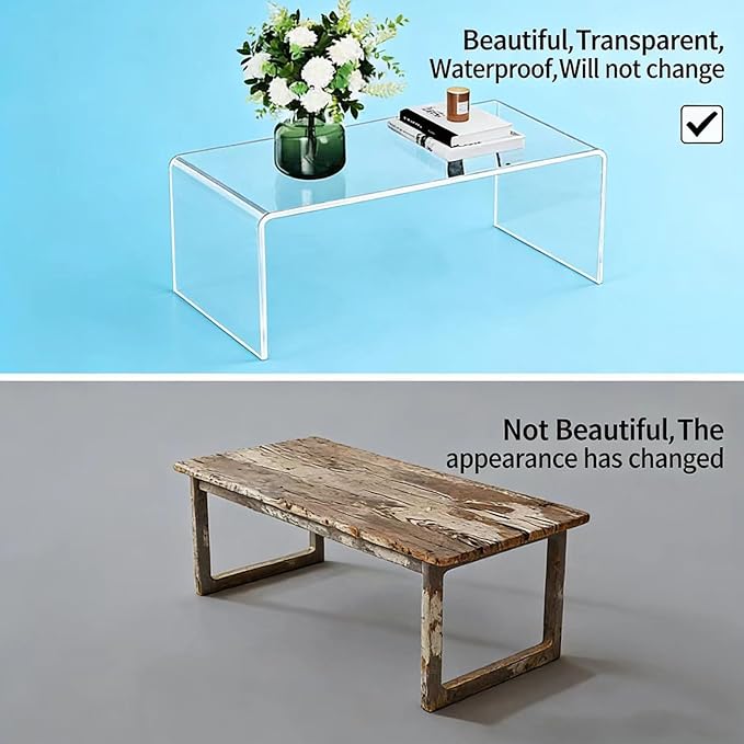Acrylic Thick Coffee Table for Living Room. 34 Modern Minimalist Rectangular and Clear End Table.Easy to Clean and Safe Rounded Edges (16.9 D x 34.6 W x 14.6 H)