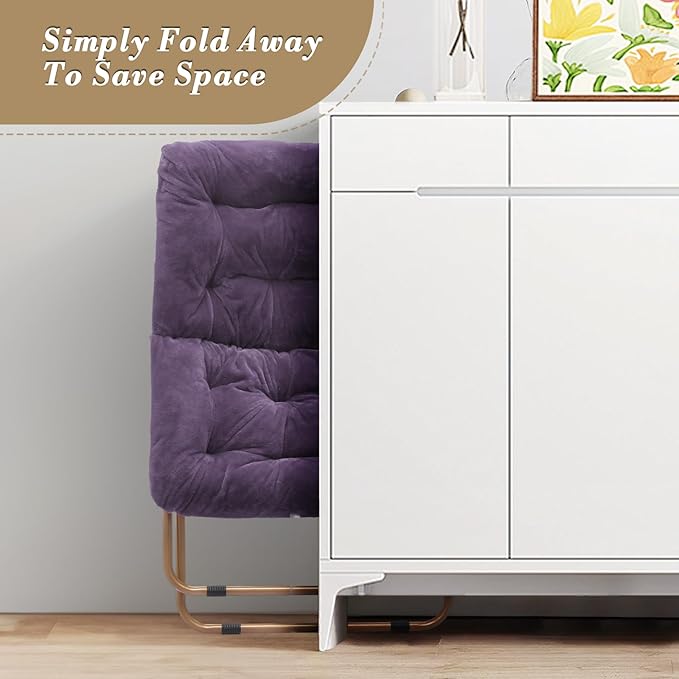 Athena Collection Comfy Saucer Chair and Ottoman Set for Adult Comfortable Faux Fur Square Oversize Folding Reading Chair with Metal Leg Lazy and Cozy for Bedroom Living Room Purple