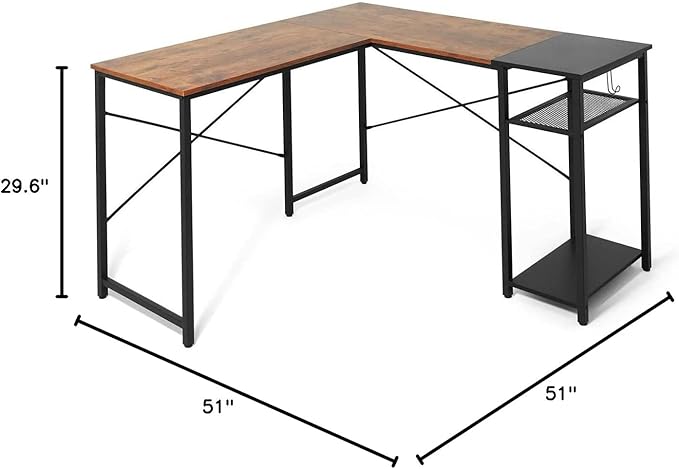 CAPHAUS 51 Inch L-Shaped Desk with 2-Tier Shelves &amp 220lbs Capacity - Home Office/Gaming/Study Corner Workstation Easy Assembly P2 Board Headphone Hook Industrial Design Rustic Oak and Black