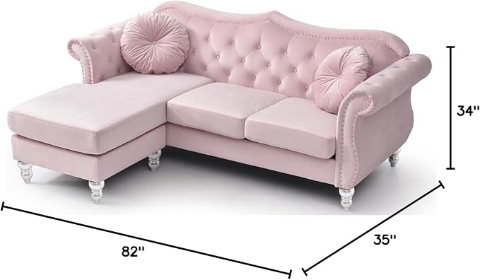 Glory Furniture Hollywood Velvet Sofa Chaise in Pink