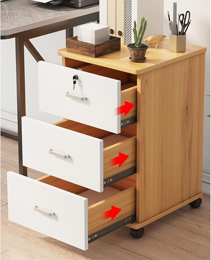 3 Drawer Wood Mobile File Cabinet Under Desk Storage Filing Cabinet with Wheels for Home Office