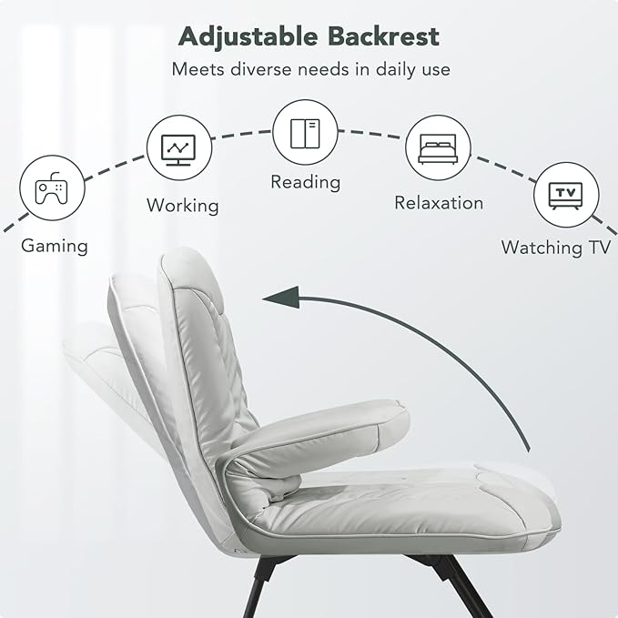 Furniliving 3 in 1 Folding Chair Foldable Floor Chair for Reading Lounging &amp Gaming Portable Camping Chair with Metal Frame Comfy Accent Chair Indoor Reading Chair for Living Room PU (Grey)