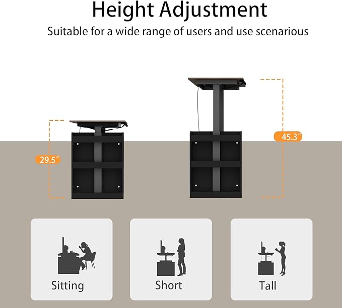 63 Large Electric Standing Office Desk with Drawers Modern Executive Deep L Shaped Computer Raising Stand up Desk with Shelves Storage for Home Office Adjustable Height Black &amp Brown