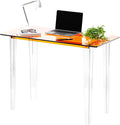 Modern Acrylic Desk for Home Office - Multi-Purpose Study Table with Extended Surface Sturdy Lightweight Design Transparent Orange Console &amp Entryway Table (42.5 Inch)